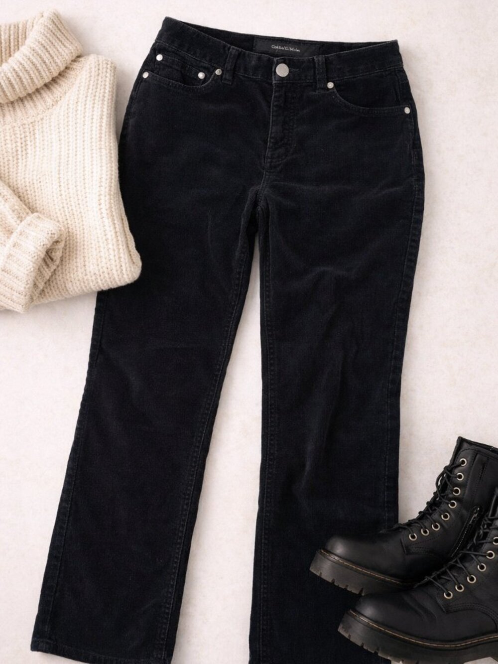 Calvin Klein Black Corduroy Pants Size 6 Straight Leg Stretch